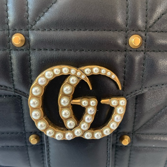 Gucci Black Gold Marmont Pearl Bag - Picture 2 of 8